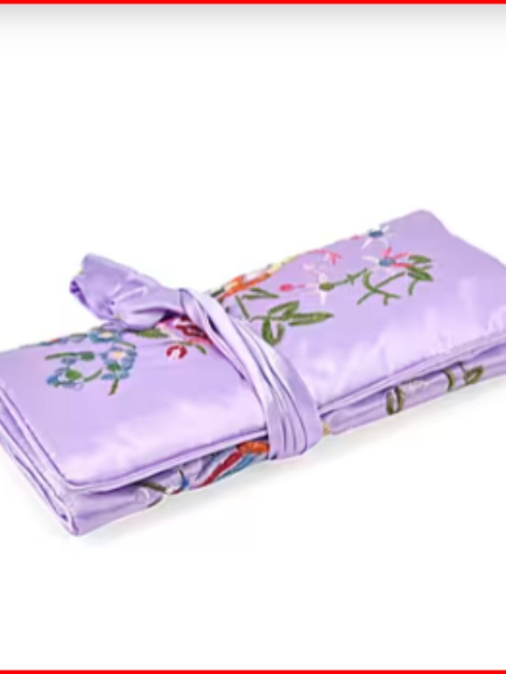 Jewelry Roll Organizer Light Purple Satin Floral Embroidery Pattern - Picture 3 of 5